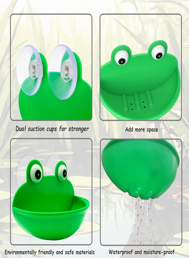 OWMOSYX Frog Habitat with Suction Cup, 2 Pcs Cute Fish Tank Accessories Frog Dish Holder Frog Decor Frog Terrarium Decor for Tree Frog Toad Tadpole, Plastic, Green - Image 2